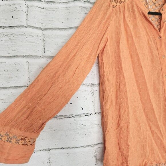 Free People The Best Blouse Women's Long-Sleeved Orange Button-Up Blouse XS - Picture 9 of 12